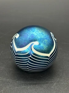 Iridescent Blue Pulled Feather Paperweight 1987 - Picture 1 of 6