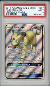 2019 Pokemon Sun & Moon Unbroken Bonds Persian GX FA #207 PSA 9 - Picture 1 of 2