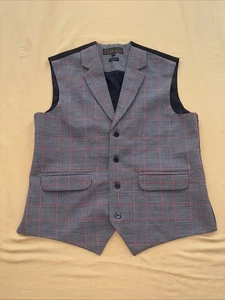 Mens Vest Suit Lapel Gray Black Red Plaid Tuxedo Wedding Waistcoat Medium 40 - Picture 1 of 15