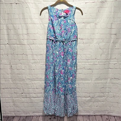 Vestido Lilly Pulitzer Vibrante Estampado Azul y Rosa Niños Niñas Talla 10-12 Foto 1 de 3