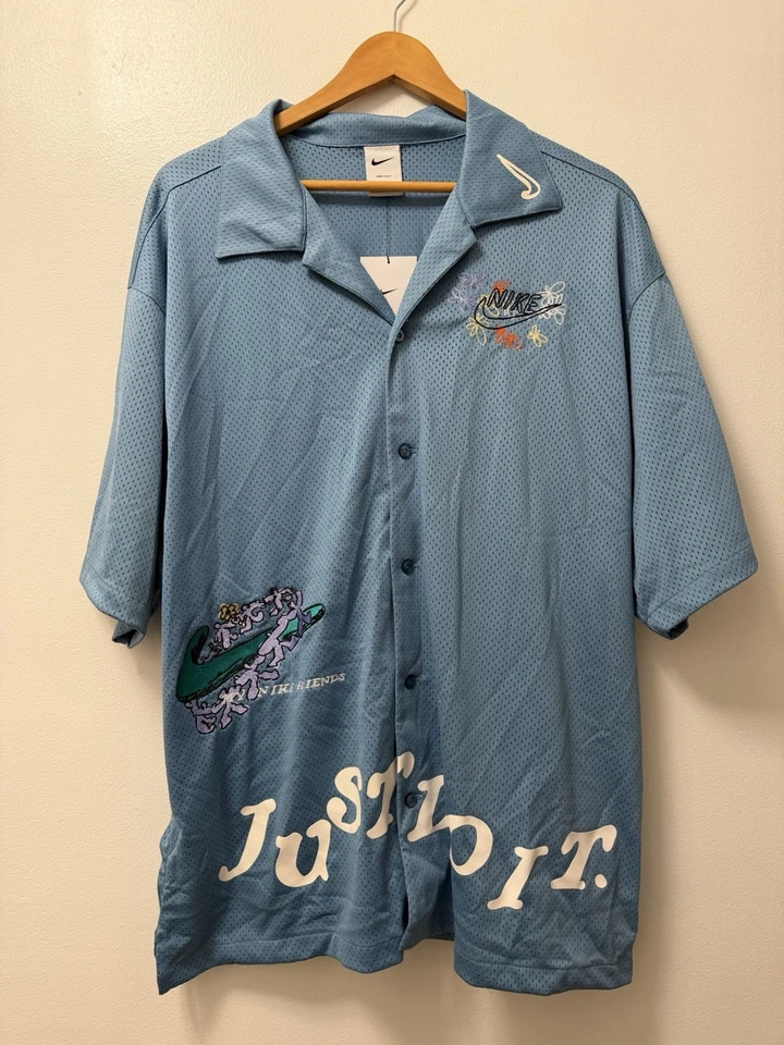 Nike Sportswear Just Do It Mesh Polo Shirt Blue Hawaiian DZ3078-424 - Size M