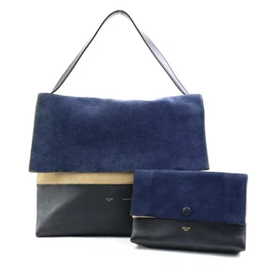 Auth CELINE All Soft Shoulder Bag Navy/Black/Beige Suede/Leather - e59495a - Picture 1 of 17