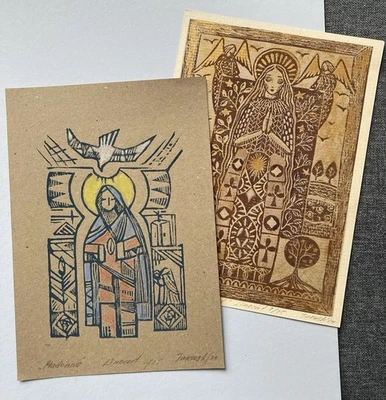 Original Linolschnitt Druck Set „Madonna“ & „Holy Mother Of God“ 14,5cm/21cm - Bild 1 von 4