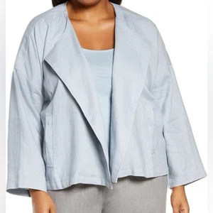 Eileen Fisher Heavy Organic Linen Drape Front Jacket Light Blue Women's Plus 2X - Picture 1 of 14