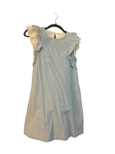 Jcrew Crewcuts Girls Doubleruffle Seersucker Shift Dress-Size 6 - Picture 1 of 6