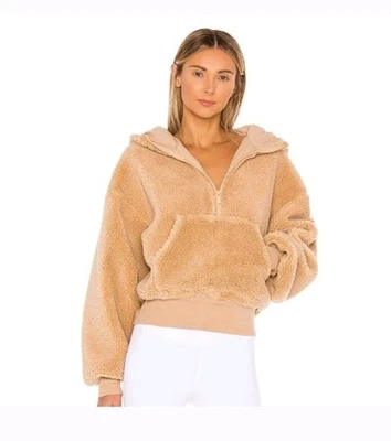 Alo Yoga Streetside Media Cremallera Recortada Sudadera con Capucha Sherpa Peluche Camel Talla Pequeña Foto 1 de 4