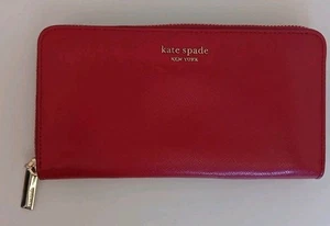 Kate Spade New York  Spencer Pwru7750 Zip Around Leather  Wallet Cherry Red - Picture 1 of 10
