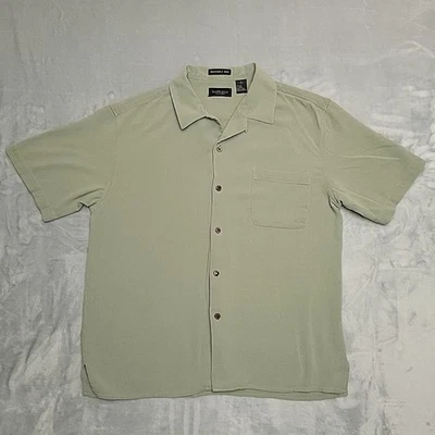 Van Heusen Shirt Mens Large Sage Green 100 Silk Washable Short Sleeve Casual - Image 1 of 4