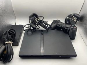 PS2 Slim Black Console SCPH-70001 W/Cables & 1 Controller - TESTED! - Picture 1 of 9
