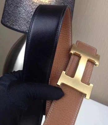 Man Hermes belt brown/black leather reversible with silver H buckle size 40/100 - Image 1 of 4