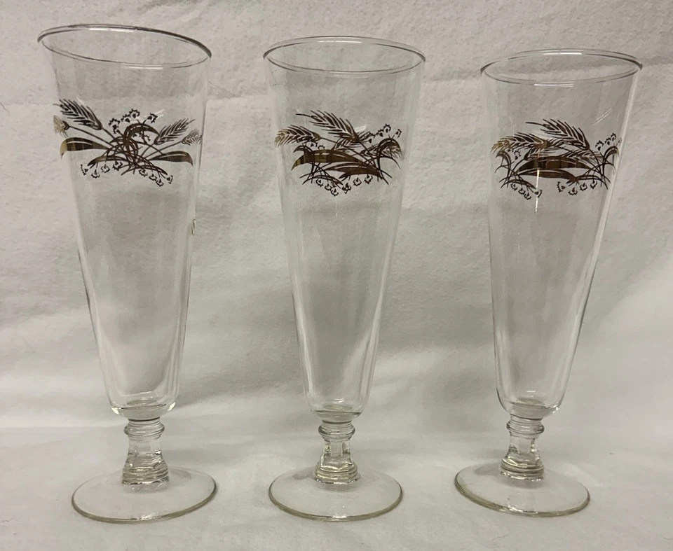 Juego de 3 vasos Lifetime Prairie Gold Pilsner de colección trigo MCM barware 8,25" Foto 1 de 4