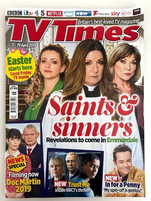 TV TIMES 13/4/2019 EMMERDALE Doc Martin STEPHEN MULHERN Adrian Dunbar VICTORIA - Image 1 of 4