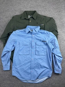 Ex Officio Adventure Shirt Mens Medium Blue Green Outdoor Travel Fishing Utility - Picture 1 of 9