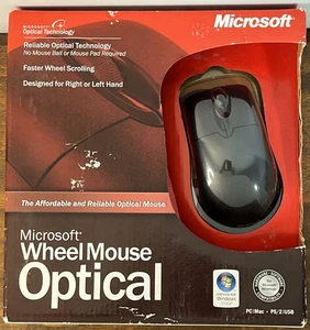 Microsoft Wheel Mouse Optical USB PS2 D66-00069 Black New In Open Box - Picture 1 of 8