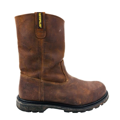 Botas de trabalho masculinas 13 largas largura revólver lagarta biqueira de aço couro marrom oleado - Imagem 1 de 4