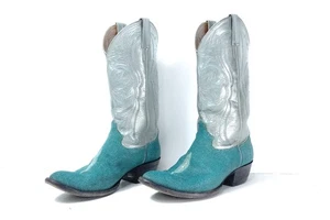 CaBoots Stingray Custom Cowboy Boots – Men’s Size 10 D – Silver/Blue/Turquoise - Picture 1 of 9