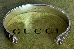 Gucci Cuff  Bracelet  Feline Sterling Silver 925  Gucci Sz.18  Made in Italy - Picture 1 of 5
