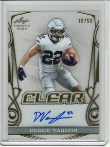 2023 LEAF TRINITY CLEAR DEUCE VAUGHN ROOKIE/RC AUTO #18/50 - Picture 1 of 2