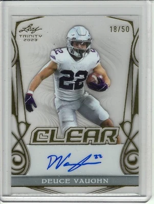 2023 LEAF TRINITY CLEAR DEUCE VAUGHN ROOKIE/RC AUTO #18/50 - Image 1 of 2