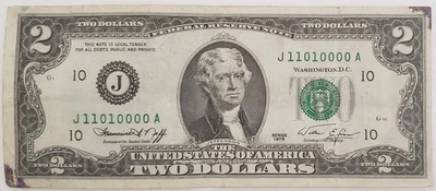 $2 Dollar Bill 1976 series True Binary Serial Number 11010000A - Image 1 of 4