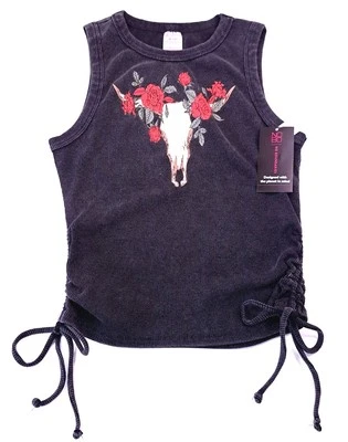 Camiseta sin mangas Western acanalada Y2k para mujer talla M negra fruncida lazo lateral gótica Foto 1 de 4