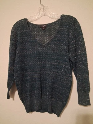 Metaphor 女式中号蓝绿色和金属针织套衫毛衣上衣 M 码 — 第 1/4 张图片