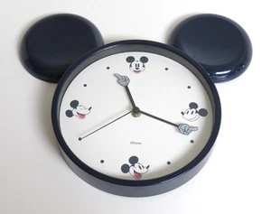 Vintage Mickey Mouse Ears Navy Blue Wall Clock w/ Expression Faces Disney/Miniso - Picture 1 of 9