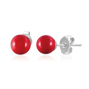 Red Resin Ball Stud Earrings Hypoallergenic Surgical Steel Posts Backs 6mm - Picture 1 of 1
