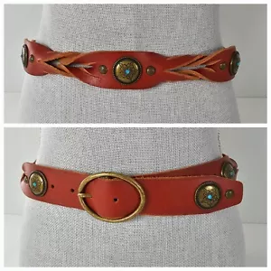 Gedrehter Leder Concho Gürtel Gr. 34 Kunstleder Türkis Cabochons Vintage Southwestern - Bild 1 von 19