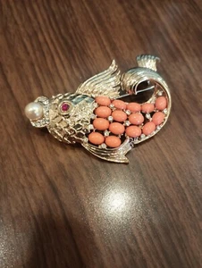 Vintage Koi Fisch Brosche Cabochon Strass Perle Blase 2,75" - Bild 1 von 2