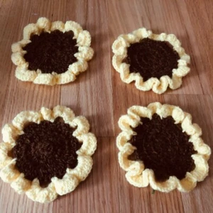 Coasters, crochet, new brown and yellow, acrylic, like sunflower, 5 inches - Picture 1 of 4