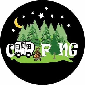 Camping Word Art Spare Tire Cover -Add tire size in NOTES during checkout - Picture 1 of 6