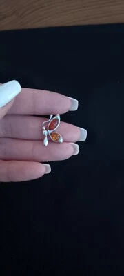 Ciondolo a farfalla, Argento 925 Con Ambra Baltica - Immagine 1 di 4