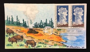 Yellowstone 1972 FDC, Kate Hayden cachet, bison - Picture 1 of 1