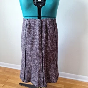 Dana Buchman Wool Blend Purple Tweed Woven A Line Skirt Leather Trim Size 14 - Picture 1 of 6