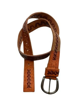 Cinturón de cuero seccionado Fossil Tooled hebilla de latón macizo talla mediana Foto 1 de 4