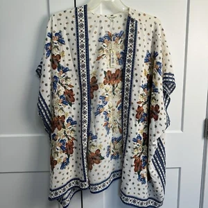 Max Studio London Women's Kimono Size XL Fall Floral Print NWT Orange Navy Cream - Picture 1 of 8