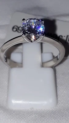 925 STERLING SILVER CZ DIAMOND SOLITAIRE ENGAGEMENT RING SZ L USA 6 EU52 - Image 1 of 4