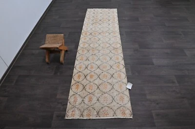 Alfombra de corredor turca vintage 2x8 pies lana anatolia hecha a mano pasillo Oushak BEIGE Foto 1 de 4