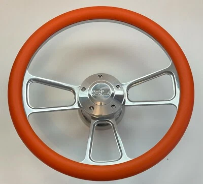 Volante NARANJA Medio Envoltura 14" BILLET + Adaptador + Botón Bocina SS CHEVY GM Foto 1 de 2