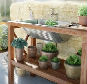 Ausgussbecken Edelstahl Waschtrog Wandmontage Außenbereich Waschbecken - Bild 1 von 4