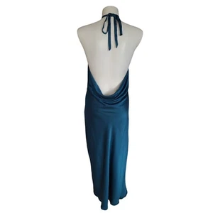 Hello Molly Size 10 AU Teal Green High Status Satin Maxi Halter Dress Cowl Back - Picture 1 of 15