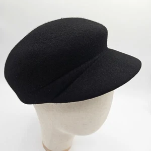 Vintage Style 100% Wool Black Unisex Newsboy Cap Hat Size 7 (22" Band Size) EUC - Picture 1 of 7