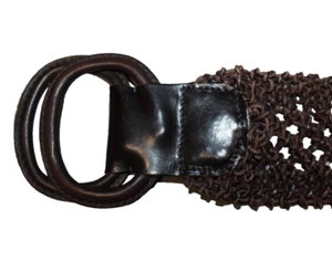 Anne Fontaine X-wide Leather Macramé Style Brown Double Ring Belt – OS - Picture 1 of 4