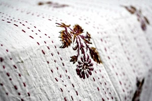 Indian Pink & White Kantha Quilt Bedspread Throw Cotton Bedcover Block Print - Picture 1 of 14