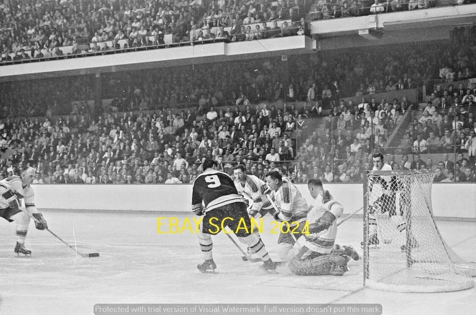 GLENN HALL Defends NET vs BRUINS Bucyk & Esposito 35 mm B+W NEGATIVO STL BLUES Foto 1 de 1
