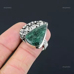 Natural Green Aventurine Gemstone Solitaire Ring Size 8 925 Silver For Women - Picture 1 of 6