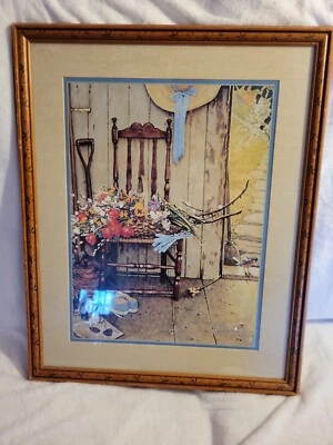 Litografía de flores de primavera Norman Rockwell de colección con marco original 21,5 x 17,5 en general Foto 1 de 4