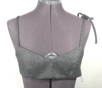 New Moschino Jeans Bralette Crop Top Sz 42 US 8 Herringbone Tweed Wool Tank - Изображение 1 из 4