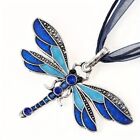 Fashion Inlay Rhinestone Blue Dragonfly Ribbon Pendant Necklace Jewelry Girl New